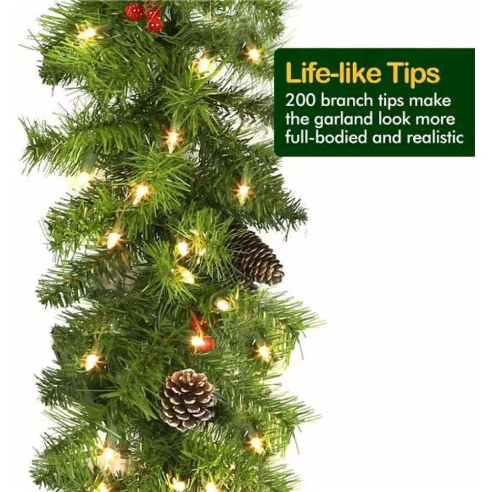 9 ft Christmas Garland with 100 Warm White Lights, Pre-lit Christmas Garland